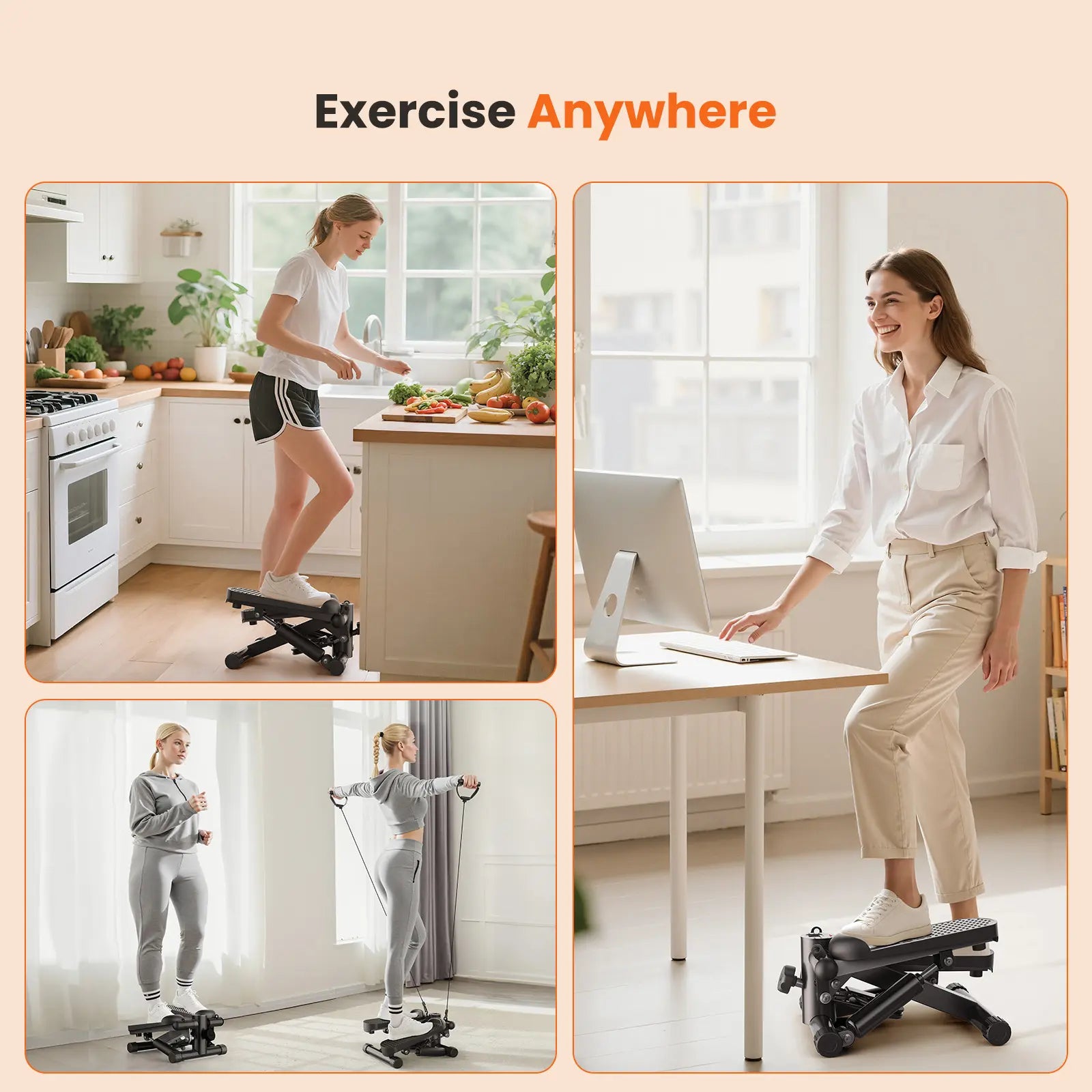 Mini Twist Stepper with Resistance Bands – Compact Home Workout Stepper, Adjustable Pedal Exercise Machine for Home, Office & Small Spaces